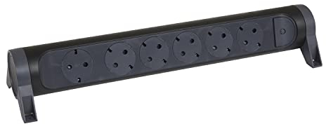 LEGRAND Regleta de enchufes, con Interruptor, Enchufe múltiple con 6 Tomas de Corriente, sin Cable, Color Negro/Gris Oscuro 694548