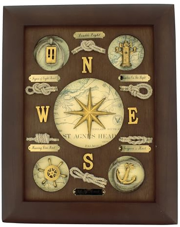Sea-Club Knotentafel - Windrose & Knoten Knotenbild Holz 30x38cm