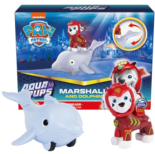 Paw Patrol, Aqua Pups Marshall and Dolphin Action Figures Set, Kids Toys for Ages 3 and up