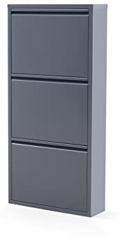 Alveon Schuhschrank Schmal Schuhregal Metall Schuhkipper mit Magnet Klappen Schuhablage Montiert und Wandmontage (Anthrazit, 3 Klappen)
