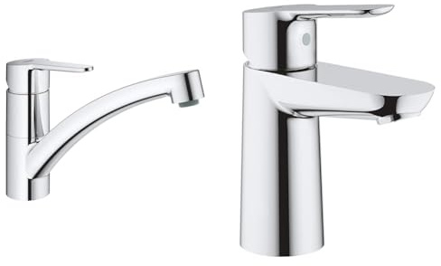 GROHE StartEco - Einhand- Spültischarmatur (Schwenkbereich 140°, langlebige Oberfläche, flacher Auslauf), chrom, 31685000 & BauEdge | Badarmatur- Einhand-Waschtischbatterie, S-Size