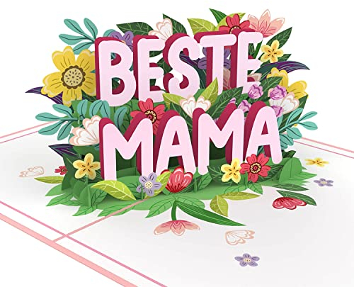 papercrush® Pop-Up Karte Muttertag „Beste Mama” - 3D Muttertagskarte mit Spruch & Blumen für beste Mutter der Welt, Glückwunschkarte für Geburtstag oder Schwangerschaft, Geburtstagskarte für Frauen