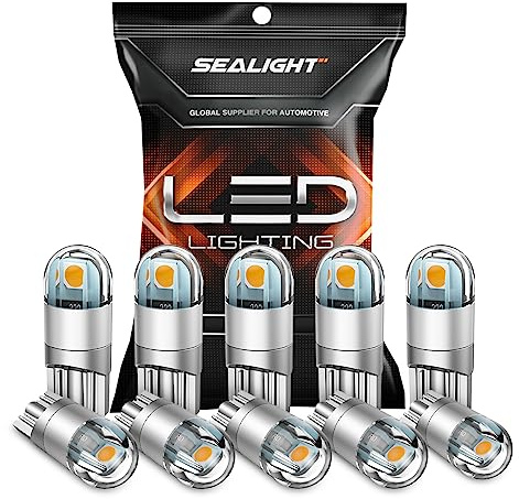 SEALIGHT 194 LED Bulb 2700K Amber, 168 2825 T10 W5W 3030 Bright LED Chips, Dome Light, Map Light, Door Light, Courtesy Light, License Plate Light, Pack of 10