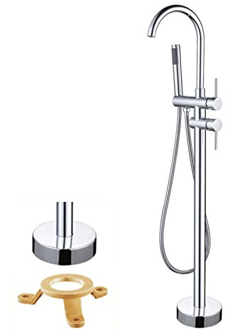 SWHC Freistehende Armatur Badewanne, 2 Modus Standarmatur für Wanne mit Handbrause 360°Drehen Auslauf Bodenstehende Wannenarmatur Messing Badewannenarmatur