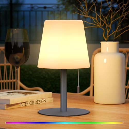 FUYO LED Tischlampe Kabellos Outdoor Akku Nachtlicht, IP44 Wasserdicht Warmweiß 8 Farben 8-20h Akku Stoßfest Tragbare für Camping Garten Balkon Terrasse (Grau)
