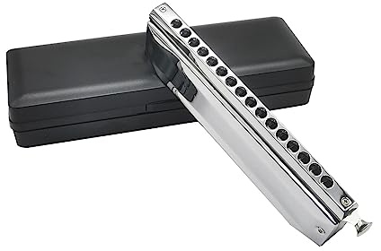 mundharmonika 16 Löcher 64 Töne Chromatische Mundharmonika Musikinstrument Akkordeon Mundstück Mundharfe (Color : Silver)