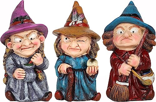 YYPLIAN Witch Dwarf Garden Gnome Statues,Funny Witch Dwarf Outdoor Statue Collectible Figurines for Yard Decor Landscape Porch Decoration Outside Novelty Gift (3PCS)