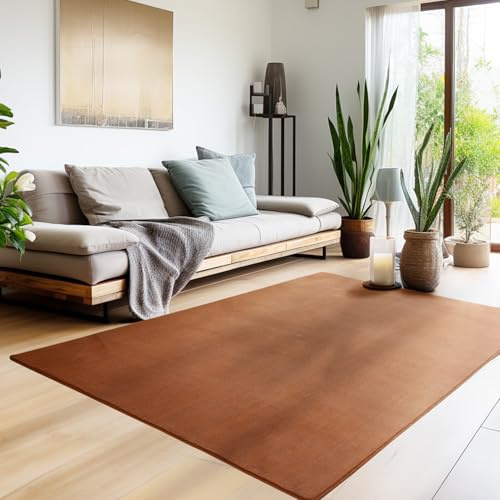 HomebyHome Waschbarer Teppich Kurzflor 140x200 cm Braun Modern Einfarbig Weich rutschfest Pflegeleicht Maschinenwaschbar für Wohnzimmer Schlafzimmer Esszimmer