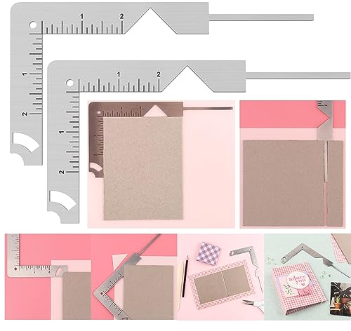 OTCRAFT 2Pcs/Set 5-in-1 Book Cover Guide to Create Sturdy Chipboard Covers,Bookbinding Ruler,Stainless Steel Metal Bookbinding Cover Tool,Scrapbooking Tools Arts Crafts,Scrapbook Cover Maker