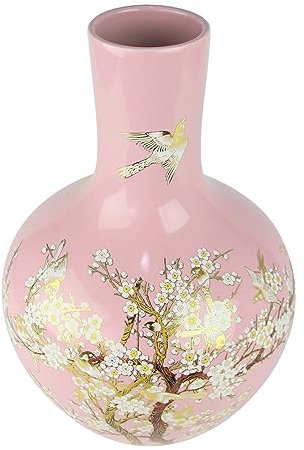 Fine Asianliving Vase Chinois Rose Fleurs Fait Main D41xH57cm Chinois Vase avec Couvercle Asiatique Jingdezhen Mandarin Décorative