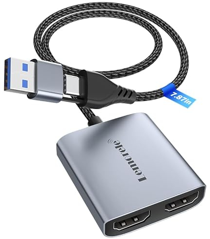 Carte de Capture Vidéo, Lemorele 1080P@60Hz HDMI vers USB A/USB C Carte de Capture Audio HDMI pour L'édition Vidéo, Les Jeux, l'enseignement, Compatible avec Le Système Windows Mac OS, etc.