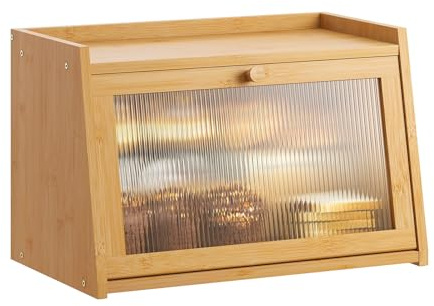 GHWIE Large Bread Box, Easy Access & Cleaning - Bamboo Bread Box for Kitchen Countertop with Acrylic Door (Natural, Medium)