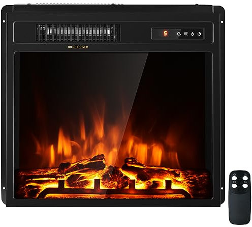 COSTWAY 20”/50cm Electric Fireplace, Recessed Freestanding Fire Heater with 3 Flame Color, 5 Brightness, Adjustable Thermostat, Remote Control & Overheat Protection (20”, 750W/1500W, with Logs)