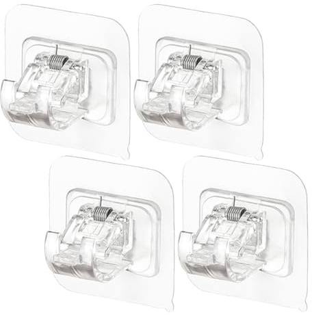 Duoleimi Klebehaken Gardinenstange: 4er Set Selbstklebende Vorhangstangenhalterungen ohne Bohren für Stangen bis 2,2 cm Durchmesser - Transparent & Langlebig!
