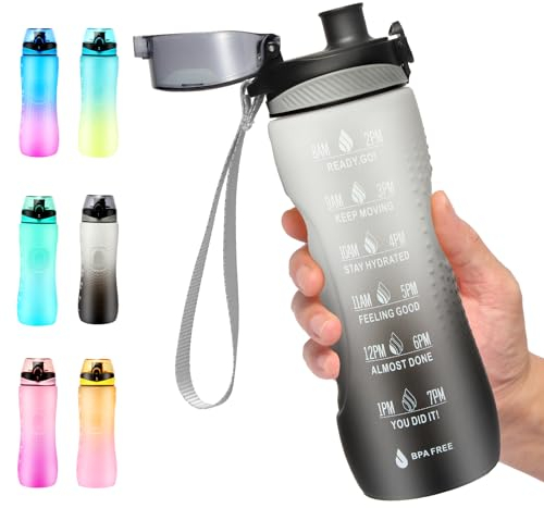 Binudum Borraccia Motivazionale con Indicatore del Tempo Sportiva Borraccia in Tritan BPA Free a Prova di Perdite per Adolescenti, Adulti, Palestra, Esterni, Ciclismo, Scuola e Ufficio