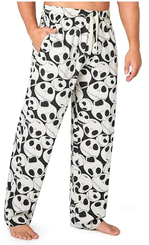 Disney Pantalon Pijama Hombre y Adolescentes Pantalones Largos Algodon con Bolsillos Cómodo Ropa de Dormir Ideas Regalos (XL, Blanco/Negro Jack)