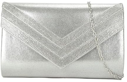 LeahWard Women's Suede Clutch Bag Large Wedding Handbags With Chain Strap (Silver)