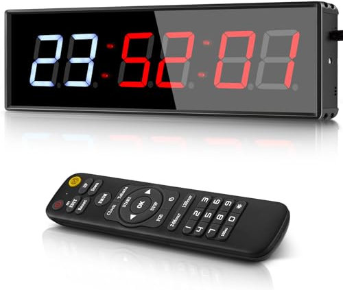PELLOR Temporizador de Gimnasio, 2.3“ Temporizador de Intervalo LED, Reloj de Pared Digital con Countdown/Up,Cronómetro,Brillo Ajustable, Reloj de Entrenamiento con Control Remoto para Casa Garaje