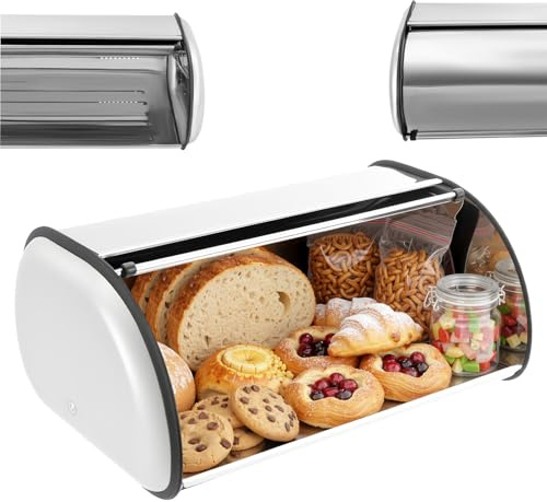 Fridgestea Brotkasten aus Edelstahl, Roll-Top Brotbox, Brotbehälter, Rollbrotkasten für Kuchen, Brötchen, Gebäck, Pfannkuchen, 43,5x27x18cm - Silber