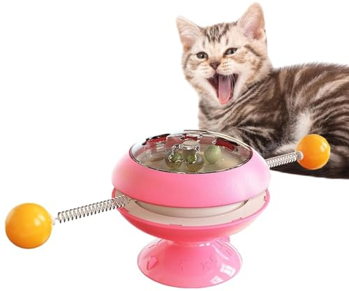 Catnip Spinner, Catnip Interactive Training Toy - Cat Toy for Indoor Cats with Suction Cup - Cat Toothbrush Toys Kitten Bite Toys, Funny Tease Cat Spinner Windmill Toy