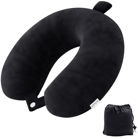 Senders Travel Pillow Memory Foam Neck Pillow Lightweight Quick Pack for Airplane Train Car Travel Camping Neck Support Pillow (Black)