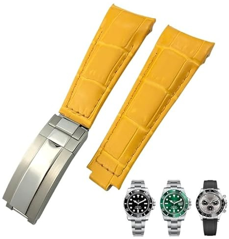 DASEB 20 mm Arc-End-Lederarmband, geeignet für Rolex Submariner GMT, Bambusmaserung, grün, blau, braun, Rindsleder-Uhrenarmband(20mm Yellow,M)