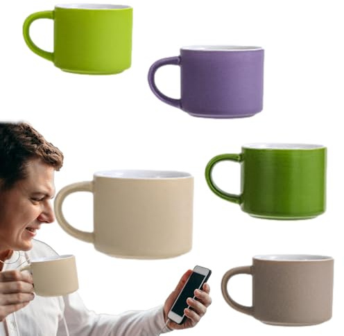 JIEBWCHA Juego de tazas, juego de tazas de café,Taza y taza de café de cerámica 5X - Taza de viaje con asa, tazas de té modernas para la familia, tazas de beber para ella, hombre, mujer, papá, mamá