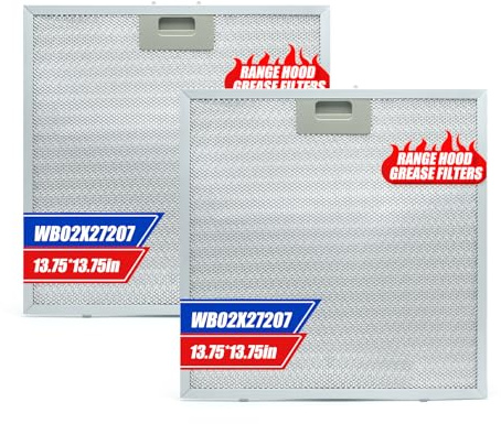 2PCS WB02X27207 Range Hood Grease Filters, Vent Hood Grease Filter Compatible with GE Extractor Hood JVX5300BJ1TS JVX5300DJ1BB JVX5300DJ1WW Replace 4463981 AP6039217 PS11771771 (13.75''x13.75'')