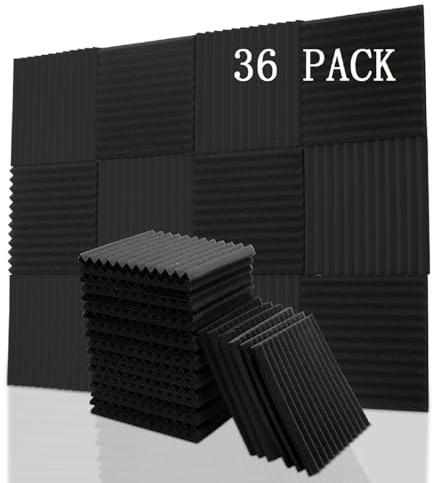 36 Stück Akustikschaumstoff Platten Schall Dämmung Noppenschaumstoff Schallabsorber Akkustik Schaumstoffmatte für Tonstudio Büro schaumstoffplatte Schwarz(30 x 30 x 2.5 cm)