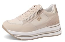 QUEEN HELENA Zapatillas de piel con cuña Zapatillas de deporte con cremallera lateral para mujer QH9013, beige, 40 EU