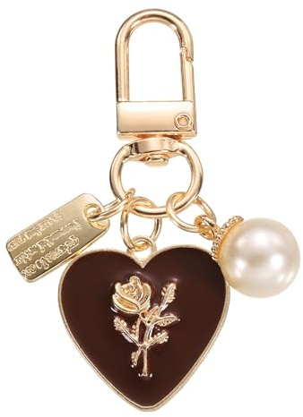 sourcing map Heart Keychain Charm for Women, Metal Cute Pearl Rose & Pearl Purse Bag Charm Keychain Accessories Decor for Car Keyring Bag Purse Backpack Key Chain (White/Gold/Red)