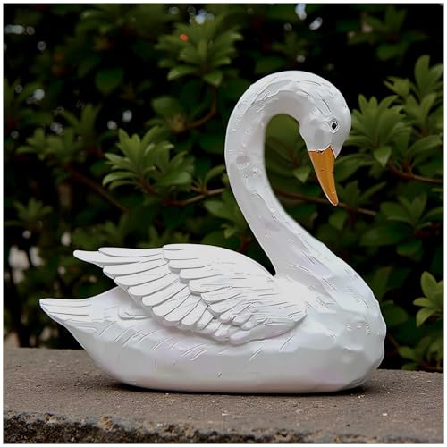PlentifulHome Resin Garden Swan Statue – 21.8cm Elegant White Swan Ornament for Outdoor Garden Decor, Lawn, Pondside or Patio Decoration, Lightweight Swan Figurine