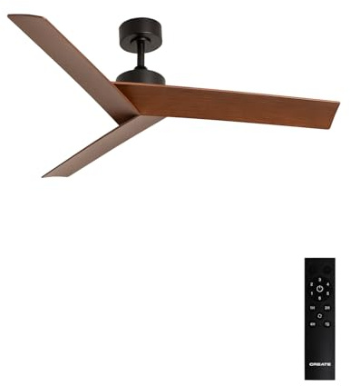 CREATE / WIND SHARP/Ventilatore da soffitto nero e legno scuro con telecomando / 40W, silenzioso, Ø132 cm, programmabile da 1 a 4 ore, 6 velocità, funzione estate-inverno