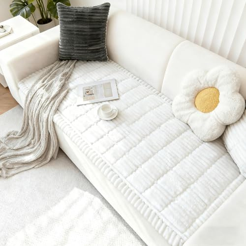 Capslpad Thick Sofa Covers, Non-Slip Universal Sofa Slipcovers 2 3 4 Seater, Soft Corduroy Couch Seat Cover Pet Bed Mat Chair Pads, Washable Cushion Furniture Protector for Living Room(White,70x150cm)