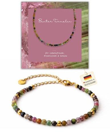 happymaker - Edelstein Perlenarmband mit 925 Sterling Silber oder vergoldeten Perlen, handgefertigt in Deutschland, Geschenkkarte und Geschenkverpackung - Verschluss und Verlängerungskette