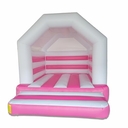 Castillo inflable comercial 100 % PVC, material de PVC, para patio trasero (blanco + rosa, 4 x 3 x 2,8 m)