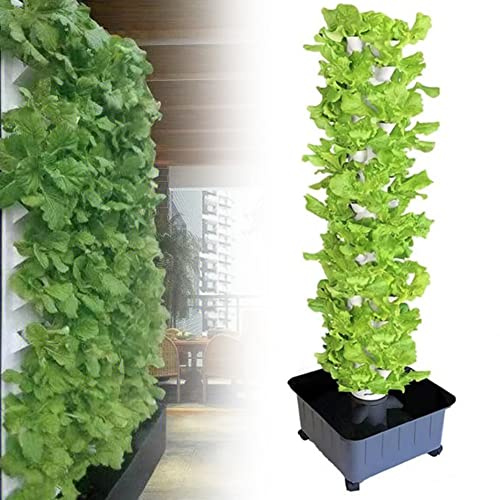 Hydroponic Tower,Hydroponics Tower, 45 Holes Aquaponics Grow System, 15 Floors Garden Tower Aeroponics Growing Kit for Herbs, Fruits and Vegetables Planting