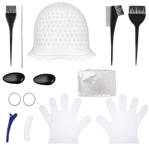 hankousi Professional Hair Dyeing Kit, 7-Piece Set with Highlighting Cap, Tinting Brushes, Hair Clips and Gloves for Home Styling