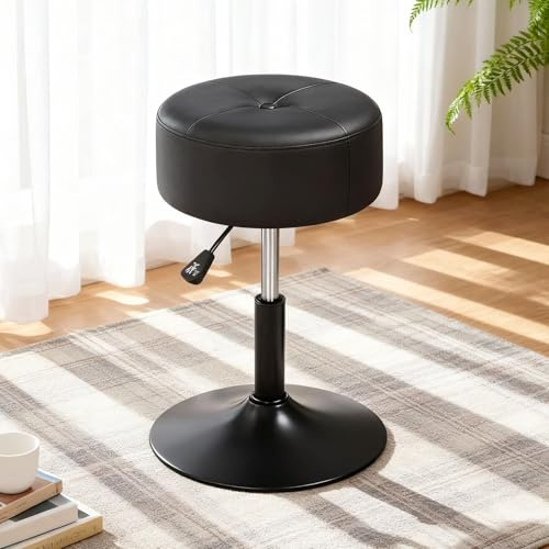 HOOBRO Schminkhocker, Schminktisch Stuhl, Runder Barhocker mit Polsterung, Höhenverstellbar 360° Drehbar, Schminktisch Hocker, für Schlafzimmer, Arbeitszimmer, Weiß EBB60BY01