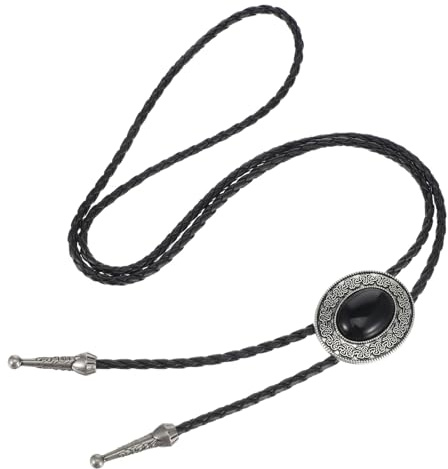 ElevateTech Bolo-Krawatte Für Herren Runde Form Handgefertigt Aus Schwarz Türkisfarbener Legierung Western Accessoires Mit Verstellbarem Armband (Schwarz)