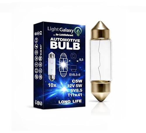 Light Galaxy ... Ihr Lichtlieferant Soffitte 41mm C5W 12V 5W SV8.5 für Auto Anhänger Innenraum Kennzeichen Kofferraum Beleuchtung – 10er Set