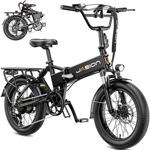 Jasion EBS Folding Electric Bike for Adults, Compact Portable 20 Fat Tire Ebike with 1300W Peak Motor, 48V Removable Battery, 25 MPH 50 Miles Aluminum Frame E-Bike Suitable for Trunk, RV, Apartment-B