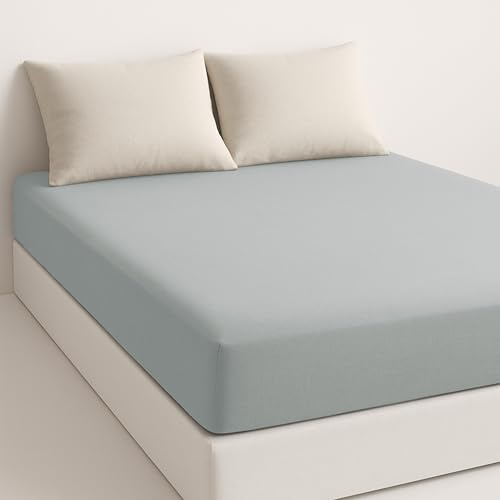 Sábana Bajera Ajustable Cama 135x190 cm - Ropa de Cama de Microfibra Suave - Altura 30 cm - Transpirable y Fácil de Lavar - Gris Claro