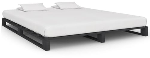 Kaloriko Palettenbett Grau Massivholz Kiefer 200x200 cm, Robuster Bettrahmen für Schlafzimmer, Modernes Plattformbett aus Kiefernholz
