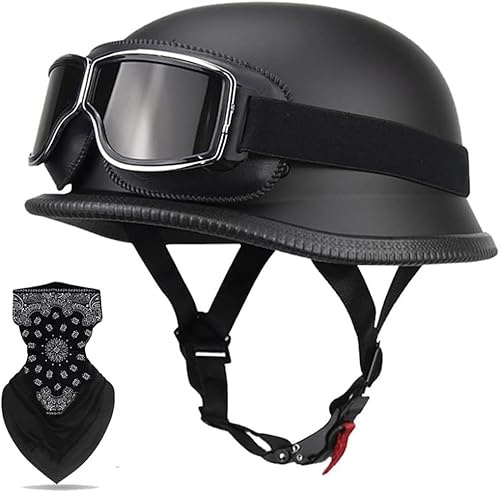 Caimcie Tysk motorcykelhjälm Vintage Halv ECE/Dot certifierad, Jet Retro halvöppen hjälm med skyddsglasögon för män och kvinnor. A, M=56-57 cm