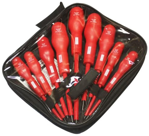 Lot de 9 tournevis cruciformes et fendus isolés pour électriciens, haute tension de sécurité 1000 V avec embouts magnétiques, construction en acier, rouge
