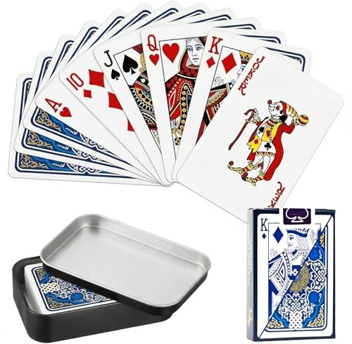 1 Deck Wasserfeste Plastik Spielkarten, Professionelle Pokerkarten, Ideal für Camping, Blackjack & Bridge, Robuste Kartenspiele mit Aufbewahrungsbox, Farbe Blau