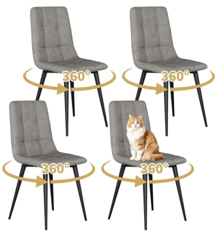 JMGJOY Swivel Dining Chairs Set of 4 Velvet Modern Upholstered kitchen Chairs 360° Rotating Dining Room Chair Max.120kg Metal Legs Padded Seat Backrest for Living Room Bedroom, Gray