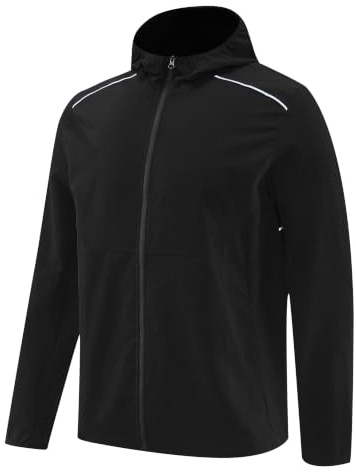 Muscle Alive Sportjacka med huva för herr löpning fitness tröja | Lättviktig jacka av 100 % polyester, 7A antibakteriell och vattenavvisande behandling, jacka för dagliga aktiviteter