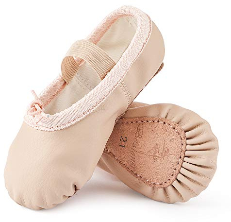 Ballettschuhe aus Leder Ballettschläppchen Tanzschuhe Gymnastikschuh mit Ganze Ledersohle für Kinder Damen Beige 29